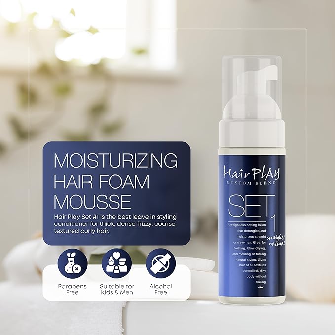 Hair Play Set #1 Hair Foam Mousse - Light Hold Styling Foam for Frizz Control - Volume Mousse for Fine Hair & Natural Straight Hair- Lightweight & Non-Greasy - Travel Size Hair Mousse - 2 Fl Oz