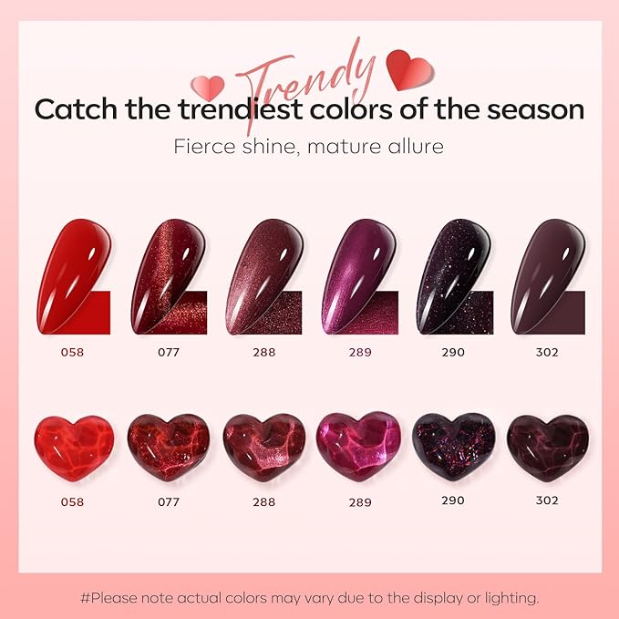 modelones Nail Polish Set 6 Colors, Dark Red New Year Cat Eye Burgundy Glitter Quick Dry Mini Nail Lacquer Kit Magnetic Maroon Purple Cherry DIY Home Nail Art Manicure Gifts for Women Girls