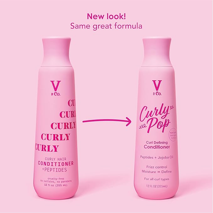 V&Co. Beauty Curly Pop Curl Defining Conditioner – Sulfate Free & Paraben Free Hydrating Hair Care with Peptides, Amino Acids & Jojoba Oil for Moisture, Frizz Control & Curl Definition – 12 fl oz