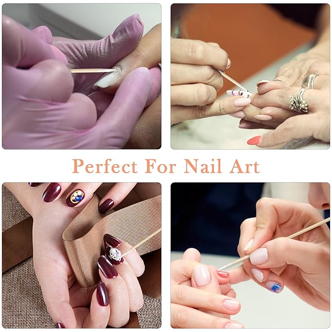 200PCS Pointed Cotton Swabs Wood Handle - Precision Tips for Nail Edge Cleanup - Sturdy Sticks for Gel Polish Correction & Cuticle Detailing, with Lint-Free Cotton for Makeup & Microblading