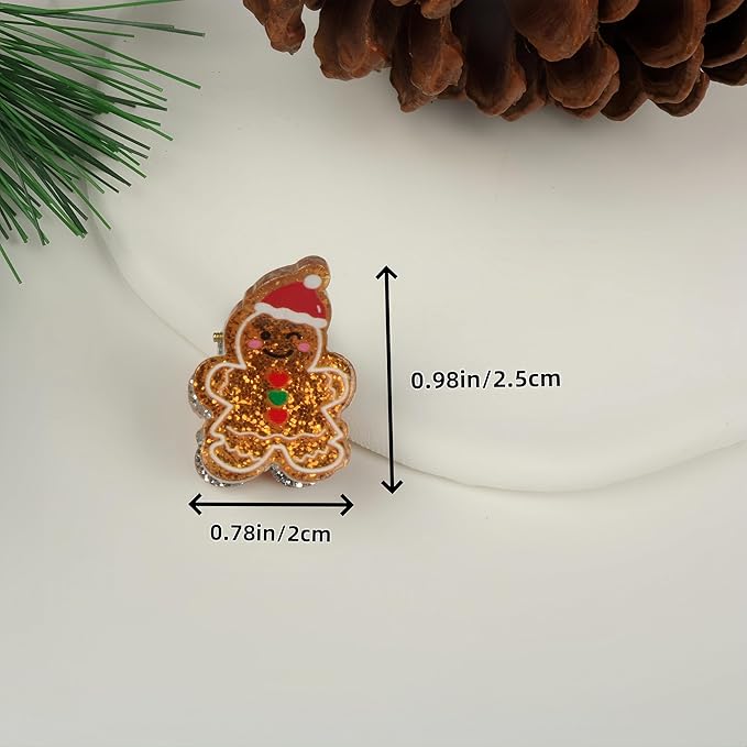 10PCS Mini Christmas Hair Claw Clips for Women-Christmas Tree and Gloves Gingerbread Snowman Stanta Claus Hair Accessories Cute Party Gifts for Girls