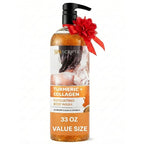 SpaScriptions Turmeric & Collagen Body Wash - Brightening Gentle Exfoliation Shower Gel Scrub for Men and Women with Brown Sugar & Vitamin E for Glowing Hydrated Skin, Scented, Paraben Free 33 fl oz