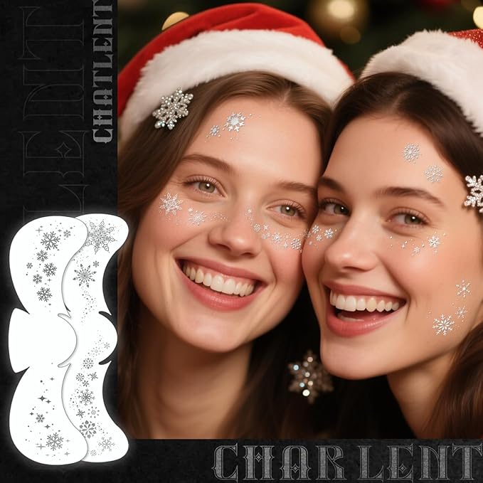Glitter Snowflake Freckles Face Tattoos - 18 Sheets Waterproof Silver Temporary Makeup Patches for Women Kids Christmas Makeup Accessories