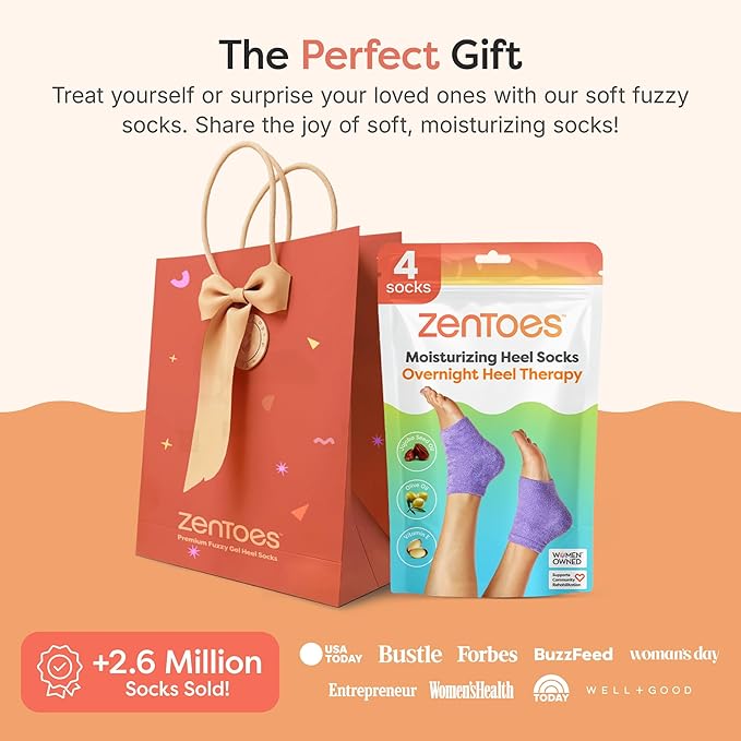 ZenToes Moisturizing Socks for Cracked Heel Treatment, Vitamin E, Olive Oil and Jojoba Oil Heel Socks, Stocking Stuffers for Women, Spa Self Care Gifts for Women (Fuzzy Lilac Purple, Regular)