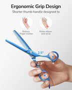 ULG Hair Cutting Scissors Thinning Shears Kit Professional Barber Hairdressing Texturizing Salon Razor Edge Scissor Japanese Stainless Steel 6.5 inch Blue