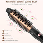 3-in-1 Thermal Brush for Blowout Look, 1.5 inch Heated Round Brush with Ion Detachable Heated, Makes Hair Straightening and Smoother Get Natural Curls, Dual Voltage for Travel, Quick&Easy