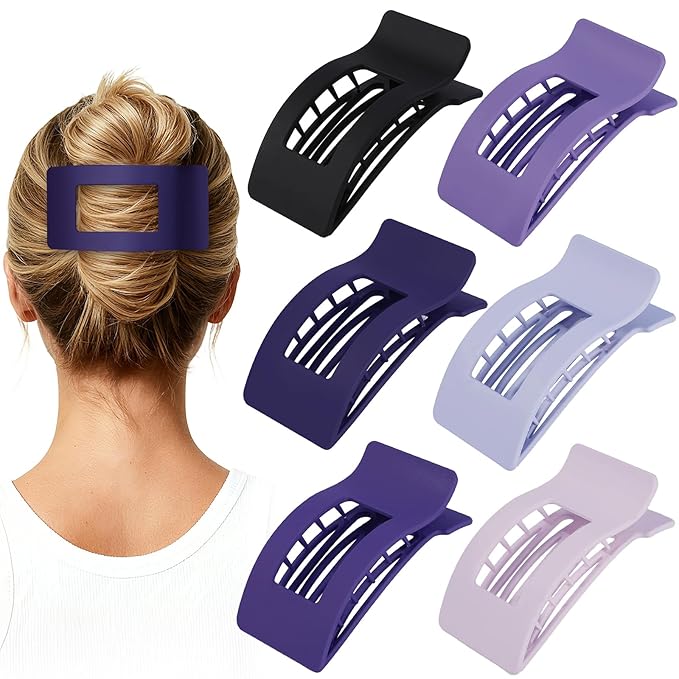 French Flat Hair Clips for Women 6pcs Hair Claw Clips for Thick or Thin Hair Matte Claw Clips for Girls Barrettes Non-Slip Strong Hold Hair Accessories for Women (Purple)