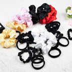 Satin Hair Scrunchies for Women - JGQUR 30 Pack Black White Pink Red Big Scrunchie for Girls Seamless Elastic Small Hair Ties Ponytail Holders Hair Accessories, Yoga, Sleep, Daily Use