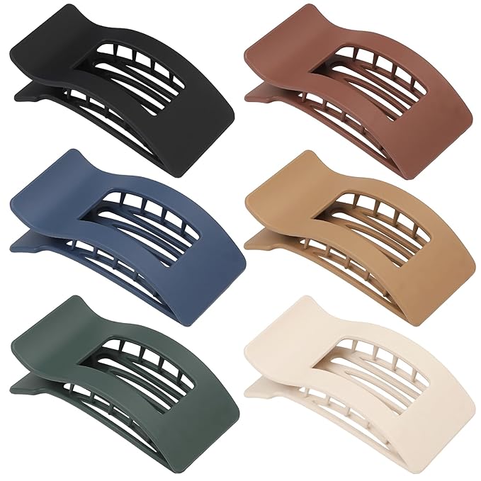 French Flat Hair Clips for Women 6pcs Hair Claw Clips for Thick or Thin Hair Matte Claw Clips for Girls Barrettes Non-Slip Strong Hold Hair Accessories for Women (Dark Colorful)