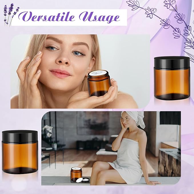 24 Pcs 4 oz Glass Jars with Lids, Clear Candle Jars with Black Lids Round Empty Candles Container Tins Candle Making Storing Lotions Spice Powder Liquid Sample Makeup (Amber)
