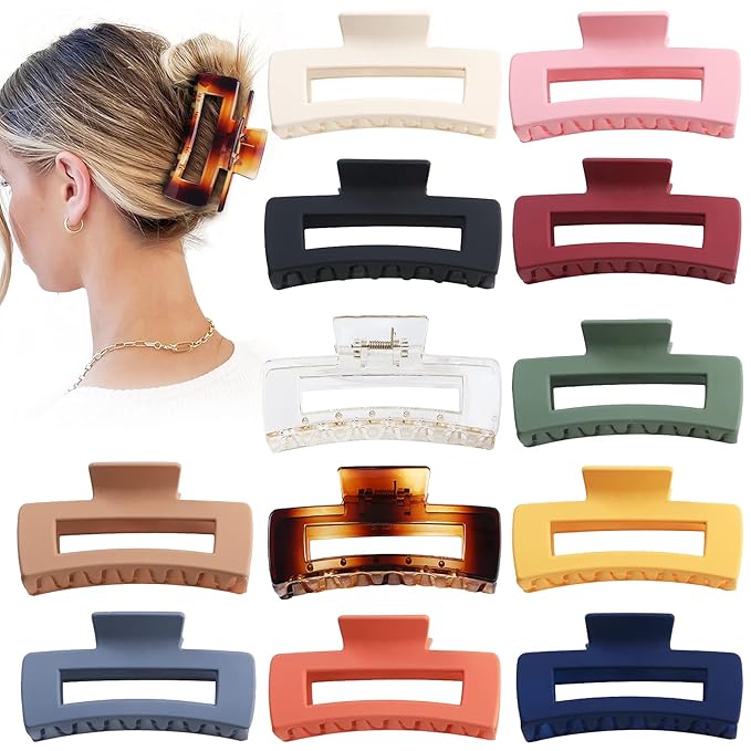 4.1 Inch Large Hair Accessories - 12 Pcs Big Square Jaw Clips for Thick Hair, Jumbo Bulk Clips for Women and Girls