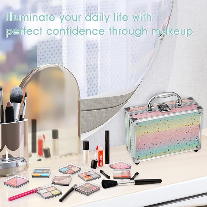 Makeup Kit for Teenager & Women Full Kit, All in One Makeup Set With The Small Cosmetic Train Case, Professional Makeup Kit, Makeup Gift Set for Women Girls (Set B)