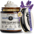 Organic Beef Tallow for Skin - 4 OZ (Lavender) — Grass Fed Beef Tallow for face + Body — US-Made Whipped Tallow and Honey Balm Moisturizer for Dry and Sensitive Skin, Eczema, Rosacea (No Additives)