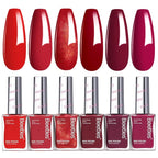 Beetles Red Nail Polish Set Blazing Rose, 6 Colors Dark Red Burgundy Nail Polish Glossy Enhance Nails Quick Dry Fingernail Polish for Nail Art Manicure DIY at Home Christmas Gifts For Women