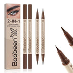 Boobeen 2pcs Liquid Eyeliner，Dual-Ended Eye Liner with Thick Tip and Precise Brush Tip，Waterproof Black Liquid Liner Pen，Matte Finish，All Day Wear，Smudge-proof,Brown