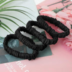 4Pcs Mulberry Silk Scrunchies & Hair Ties - No Crease Skinny Scrunchies Elastic Set for Women All Hair Types, Reduces Breakage (Black)