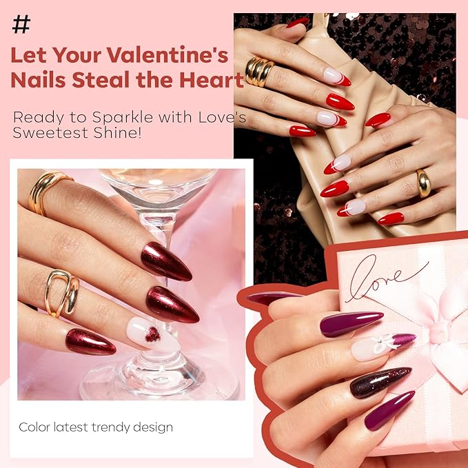 modelones Nail Polish Set 6 Colors, Dark Red New Year Cat Eye Burgundy Glitter Quick Dry Mini Nail Lacquer Kit Magnetic Maroon Purple Cherry DIY Home Nail Art Manicure Gifts for Women Girls