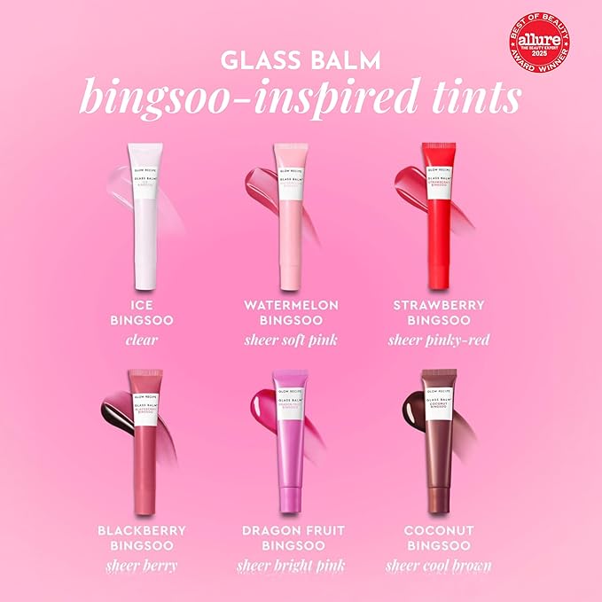 Glow Recipe Glass Balm Lip Treatment - 12Hr Hydrating Lip Balm & Moisturizer with Hyaluronic Acid to Smooth, Plump & Protect from Dryness - Sheer Pinky Red Tint, Strawberry Bingsoo (15 ml)