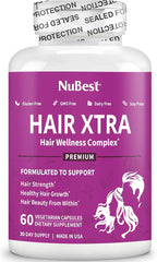 NuBest Hair Xtra - Hair Growth Vitamin for Faster Hair Growth | Natural Hair Thickening with Biotin, Zinc, MSM, B Vitamins, Choline - Hair Supplement, Hair Regrowth | 2 Months Supply
