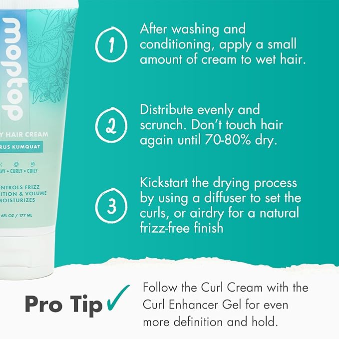 MopTop Curl Cream - Moisturizing Curl Activator for Frizz Control & Volume, Curl Styling Cream for Wavy, Curly & Coily Hair, Made with Junk-Free Natural Ingredients (Citrus Kumquat Fragrance, 2.5oz)