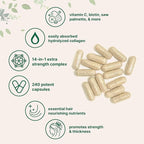 Micro Ingredients Hair Growth Vitamins for Women & Men, 240 Capsules | 14-in-1 Formula with Biotin, Collagen, Keratin, Saw Palmetto & More | Thicker, Fuller, Nourishes Thinning & Loss Hair Support