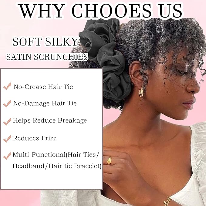 2 pcs Adjustable Afro Puff Hair Tie, Extra Large Satin Scrunchies, No Damage Durable Afro Puff Accessories, Oversize Hair Bands, Sleeping Giant Satin Scrunchies for Thick Curly Hair
