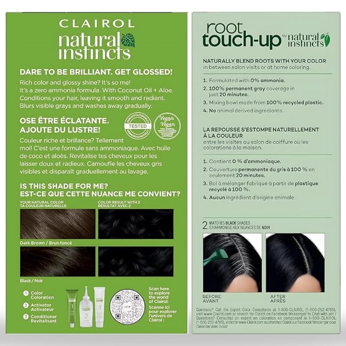 Clairol Natural Instincts 2 Black, Demi-Permanent Hair Dye & Root Touch-Up Bundle