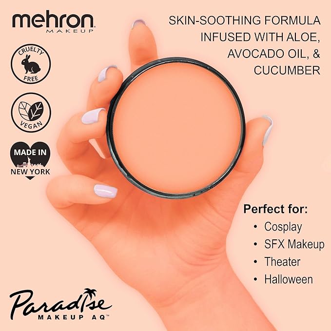 Mehron Makeup Paradise Makeup AQ Pro Size | Stage & Screen Performance, Face & Body Painting, Beauty, Cosplay, and Halloween | Water Activated Face Paint, Body Paint 1.4 oz (40 g) - Pastel Orange