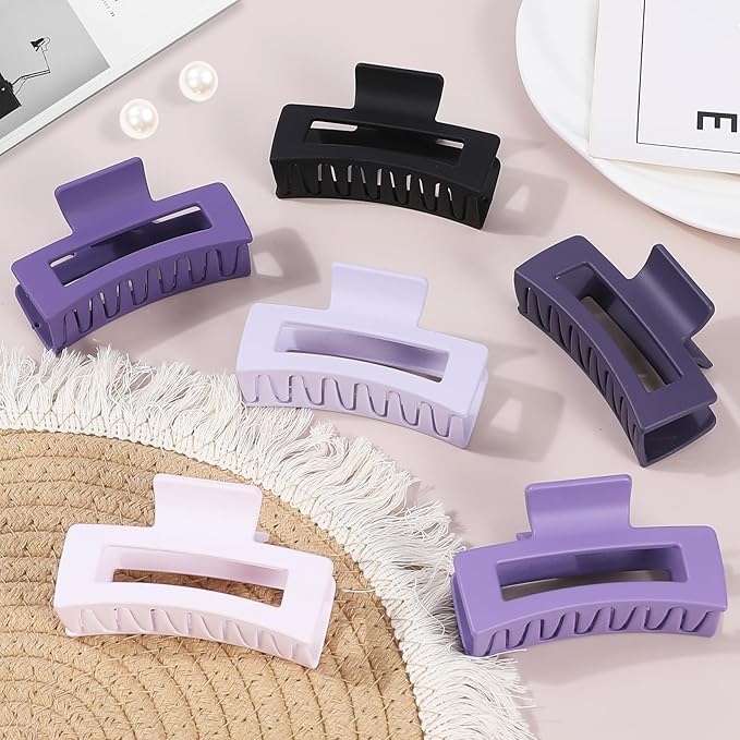 3.5 Inch Medium Hair Claw Clips 6 Pack Hair Clips for Women Square Rectangle Claw for Hair Banana Jaw Clips Hair Accessories for Girls (Purple)