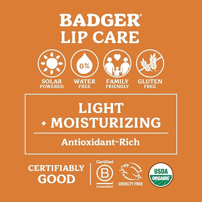 Badger Unscented Classic Lip Balm, 100% Organic Lip Balm for Sensitive Lips, Long Lasting Lip Moisturizer w/Light Silky Texture, 4 Pack