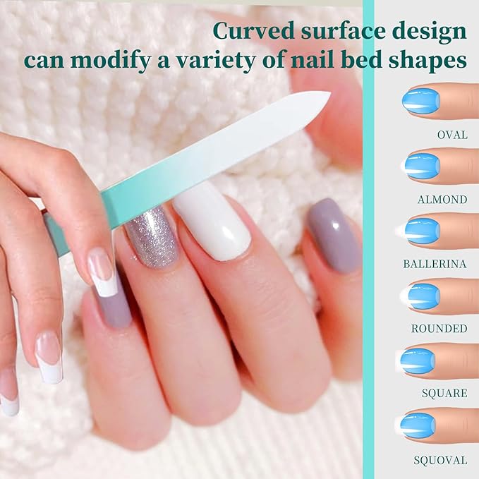 2-Pack Mini Glass Nail File with Case for Natural Nails,2mm Thickness Elegant Crystal Nail Filer,Double Sided Etched Fingernail Files Gentle Nail Care Stocking Stuffers for Travel Silver&Green