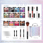 Beginner Makeup Set for Teen Girl Women, Makeup Present for Her, Makeup Kit with Cosmetic Train Case Contained Eyeshadow Blush Lip Gloss and Oil Lip Liner Eyeliner Brushes Mirror (Purple)