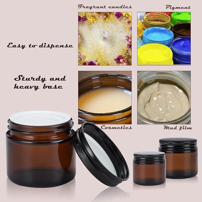 1oz Amber Glass Jars with Lids - 12 Pack Cosmetic Containers for Travel, Lotion, Cream