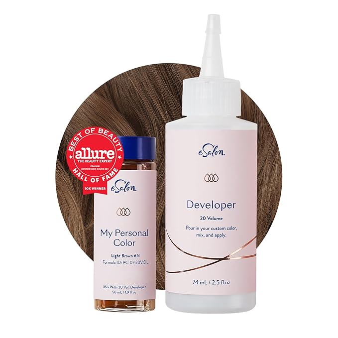 eSalon Permanent Hair Color & Hair Dye - Light Brown - Professional-Grade Ammonia-Free Personal Colorist for Up To 100% Gray Coverage on All Hair Types