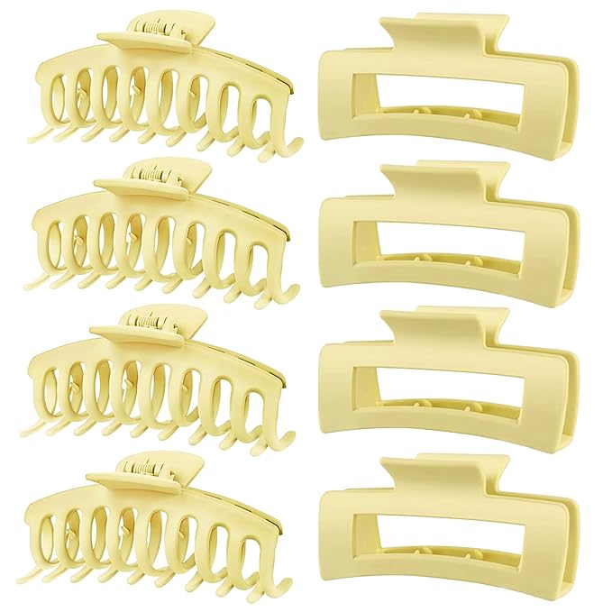 TOCESS Hair Claw Clips for Women - Large 8PK Neutral Matte Jumbo Square Hair Clips for Thick, Thin, Long, Short, Curly Hair Girls, Big Jaw Clip Set for Daily Use (Lemon Yellow)