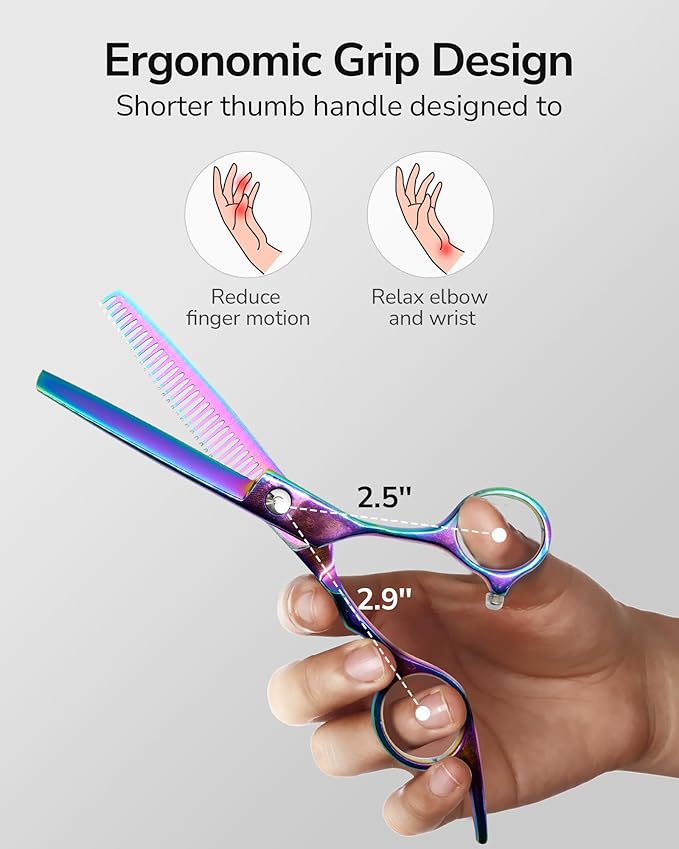 ULG Professional Hair Scissors Kit Right-Hand Razor Edge Barber Scissors Salon Hair Cutting Shears Made of Japanese Stainless Steel, Hand Sharpened 6.5 inch Rainbow