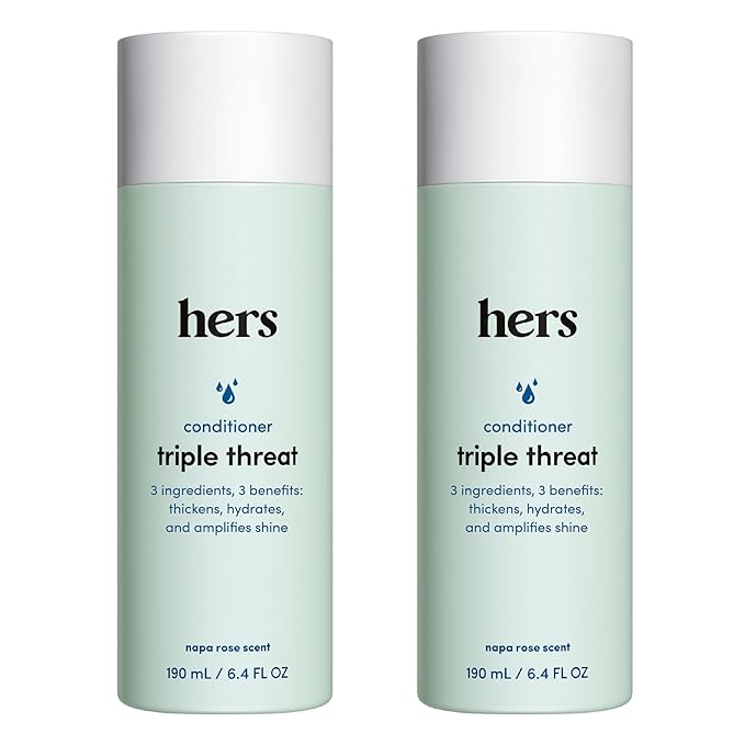 hers triple threat hydrating conditioner for damaged hair, leaves hair looking shiny and strong, color sage formula with an amino acid blend, argan, coconut, sunflower seed oil, 2 pack, 6.4oz
