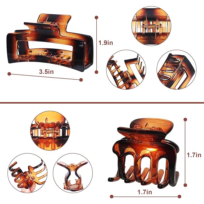 Medium Hair Clips for Women 8 Pcs Small Claw Clips for Thin and Thick Hair 2 Styles Hair Claw Clips Combination Rectangle Banana Jaw Hair Accessories for Women and Girls (Transparent)