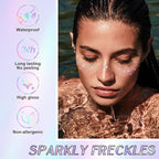 8Pcs Face Makeup Patches, Glitter Freckles Face Tattoo for Teenagers & Young Women, Sparkle Freckles Makeup Patches, Waterproof Face Glitter Freckles for Christmas (8PcsB Holographic Multicolor)