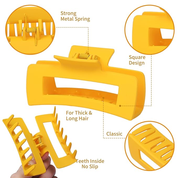 4.1 Inch Jumbo Claw Clips for Thick Hair - 12 Pcs Square Hair Accessories for Women and Girls - Dopamine