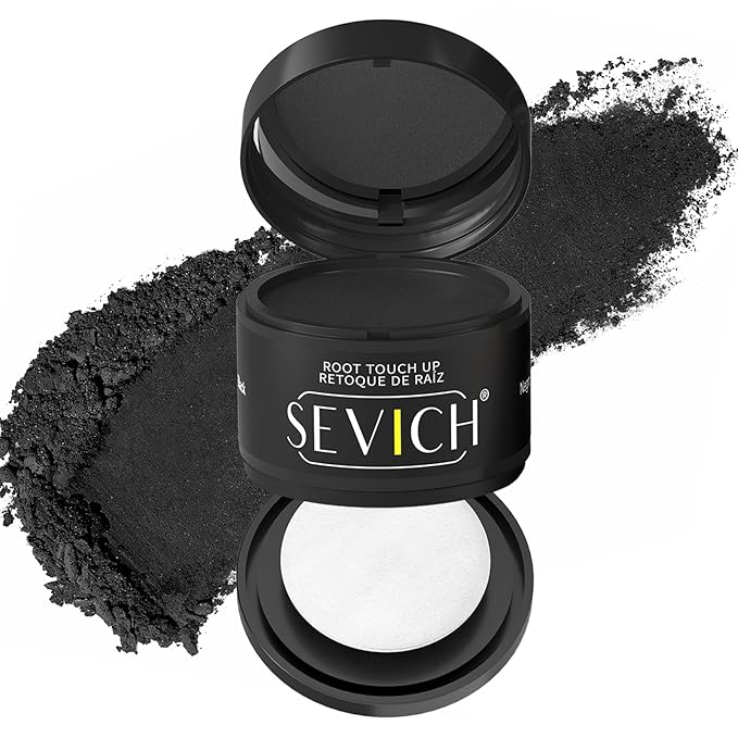 Sevich Hairline Powder - Root Touch Up Instantly Hair Color for Thinning Gray Coverage - Bald Spot Concealing Hair Powder for Women & Men - 48Hour Waterproof & Sweatproof - Black