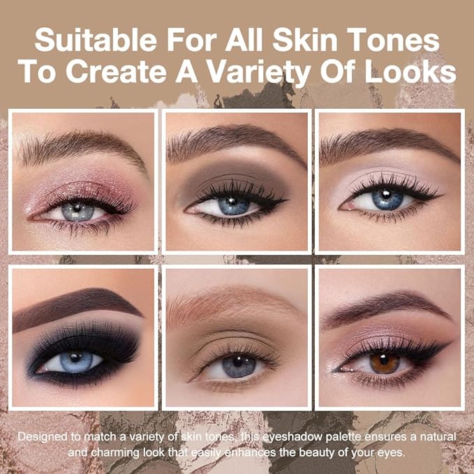 evpct 6 Colors Travel Eye Shadow Palette Makeup, Rose Coffee White Bright Nude Pink Black Brown Sparkly Shimmer Glitter Matte High Pigment Mini Eyeshadow Palette for Older Women, Built in Mirror