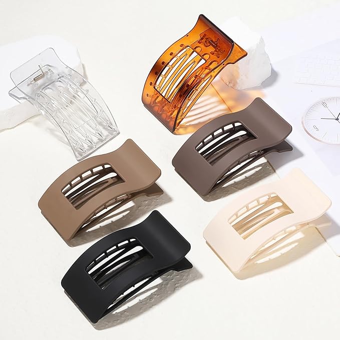 French Flat Hair Clips for Women 6pcs Hair Claw Clips for Thick or Thin Hair Matte Claw Clips for Girls Barrettes Non-Slip Strong Hold Hair Accessories for Women (Transparent)