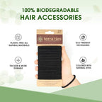 BIODEGRADABLE Elastic Hair Ties for Women & Men - Organic No Crease Black Hair Tie Ponytail Holders and Hairties for Buns - Plastic Free Hairbands for Women and Mens Hair - 5mm (27 count)