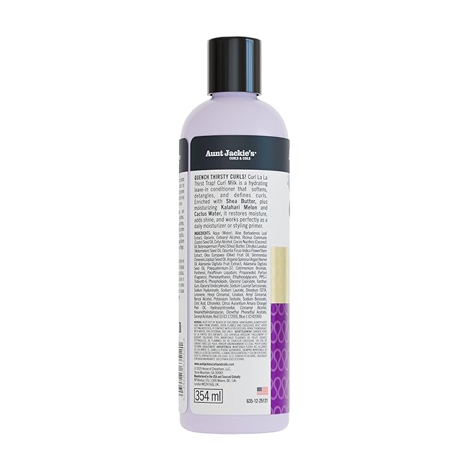 Aunt Jackie's Curls & Coils Curl La La Thirst Trap Curl Milk, 12 fl oz - Triple Moisture Leave-In Conditioner for Hydrated and Soft Curls