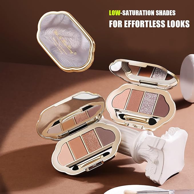 Nude Eyeshadow Palette 4 Colors, Champagne Chocolate Shimmer Matte Nude Eye Shadow Quad, Smooth Long-Lasting Highly Pigmented Formula, Easy for Beginners, Ideal for Daily Soft Glam Makeup, 3#