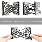 5 Pieces Magic Hair Comb Stretchy Double Comb Elastic Beaded Hair Clips for Women Girls Vintage Hairstyle Multipurpose Hair Accessories (Black, Brown, White, Purple, Blue)