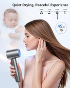 Hair Dryer, 160000 RPM High-Speed Ionic Blow Dryer Portable Professional Lightweight Hair Dryers with 200 Million Negative Ions, Fast-Drying, Quiet Hair Dryer with Nozzle for Travel, Home, Salon（HF03）