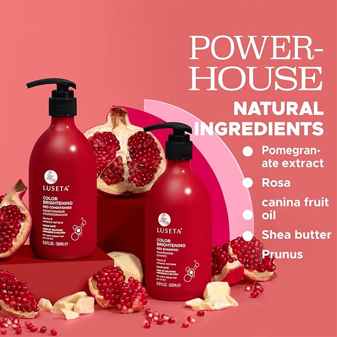 Luseta Red Hair Shampoo & Conditioner Set for Color Treated, Sulfate and Paraben Free for Copper Brightening, Strengthening Follicles With Pomegranate Extract 2 x 16.9oz