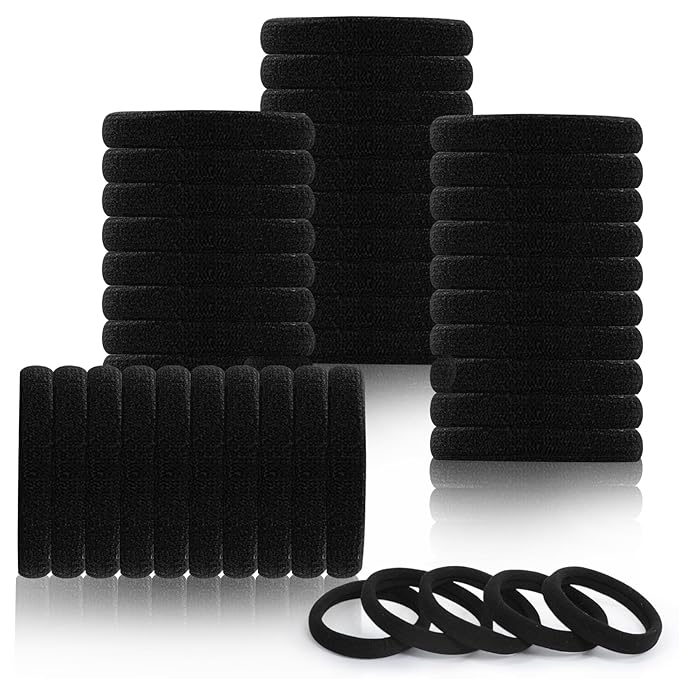 80pcs Black Thick Hair Ties for Women, 2.36 IN Large No Metal Ponytail Holders, Heavy Duty Elastic Hair Bands, Durable No Damage Hair Elastics for Thick & Curly Hair, Strong Hold